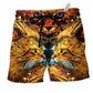 Cat Cool Flaming Cat Hawaiian Print Beach Shorts For Relaxed Warm Weather Wear
