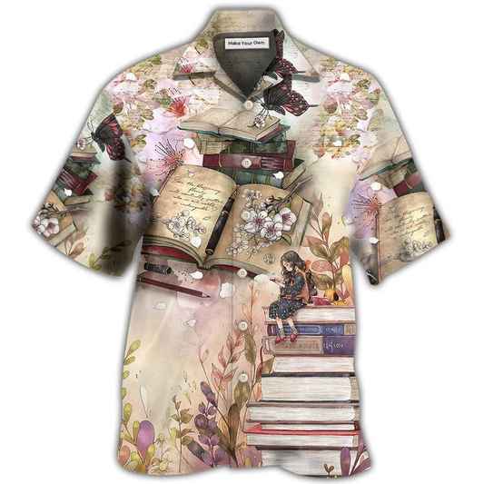 Vintage Butterfly Book Reading Hawaiian Shirt For Beach Parties And Weekend Getaways