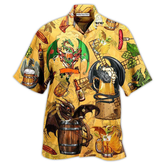 Dragon Beer Drunkgon Hawaiian Shirt Artwork Detail For Tropical Trips And Casual Outings