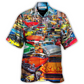Retro Car Guitar Palm Trees Hawaiian Shirt For Poolside Relaxation And Sunny Getaways