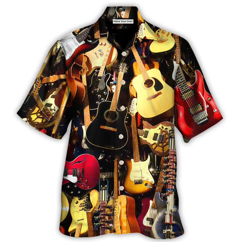 Vintage Guitar Hawaiian Shirt For Resort Holidays Beach Travel And Relaxed Casual Fashion