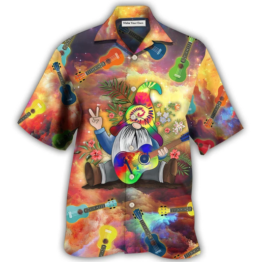 Bohemian Ukulele Hawaiian Shirt Pattern Detail For Vacation Travel And Daily Wear