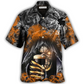 Dark Orange Skull Drinking Smoke Lighting Hawaiian Shirt Artwork View For Weekend Travel And Beach Style