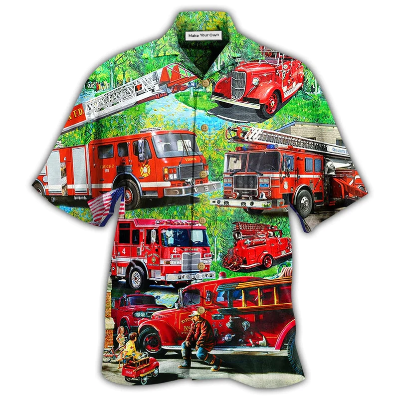 Firefighter Brave Daddy Hawaiian Shirt Pattern Detail For Vacation Travel And Daily Wear