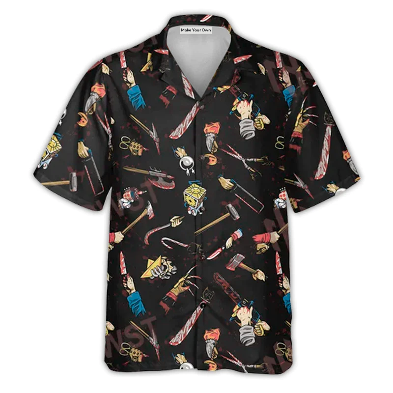 Halloween Spooky Tropical Masked Figures Hawaiian Shirt Tropical Styling View For Casual Outings
