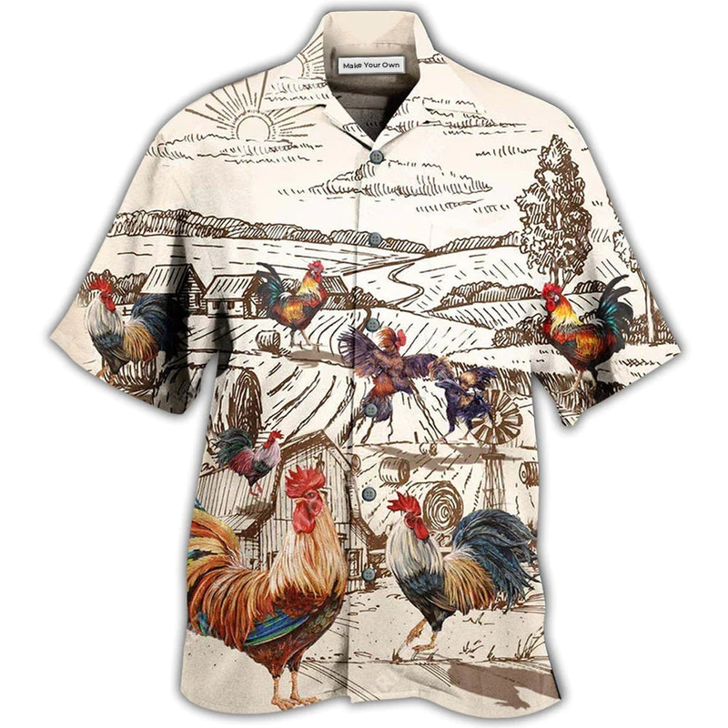 Chicken Awesome Farmer Roosters Hawaiian Shirt For Resort Getaways And Comfortable Summer Activities