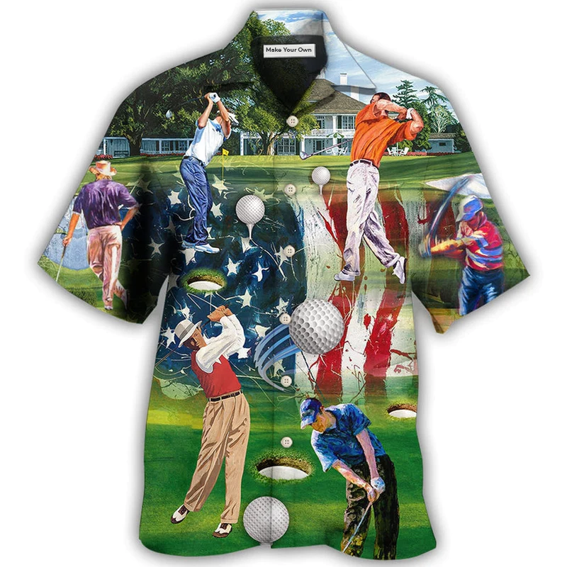Golf Independence Day American Flag Hawaiian Shirt Pattern Detail For Summer Holidays And Outdoor Fun