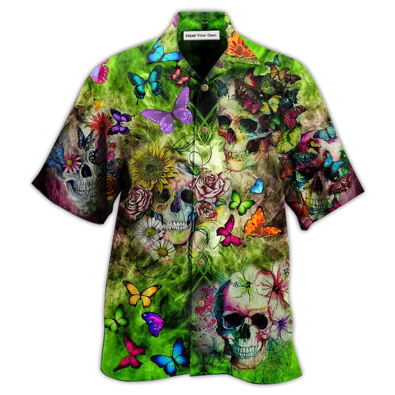 Skull Butterfly Hawaiian Shirt Design Detail For Beach Days And Holiday Travel