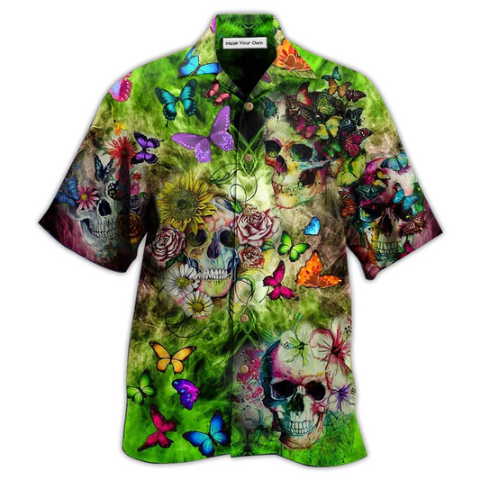 Skull Butterfly Hawaiian Shirt Design Detail For Beach Days And Holiday Travel