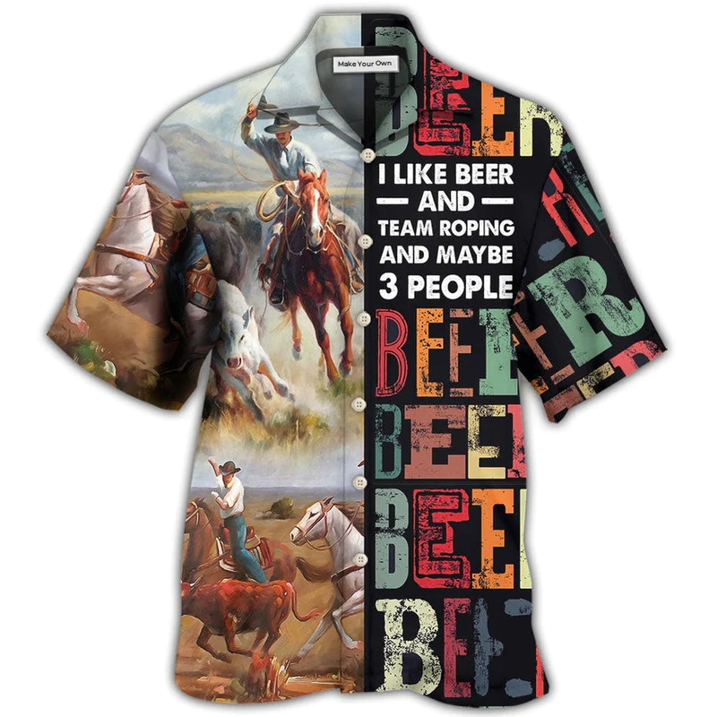 Horse Beer Team Roping Hawaiian Shirt For Summer Vacation And Beach Travel