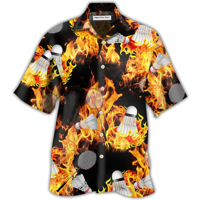 Badminton Fire Hawaiian Shirt Pattern View For Relaxed Warm Weather Outfits