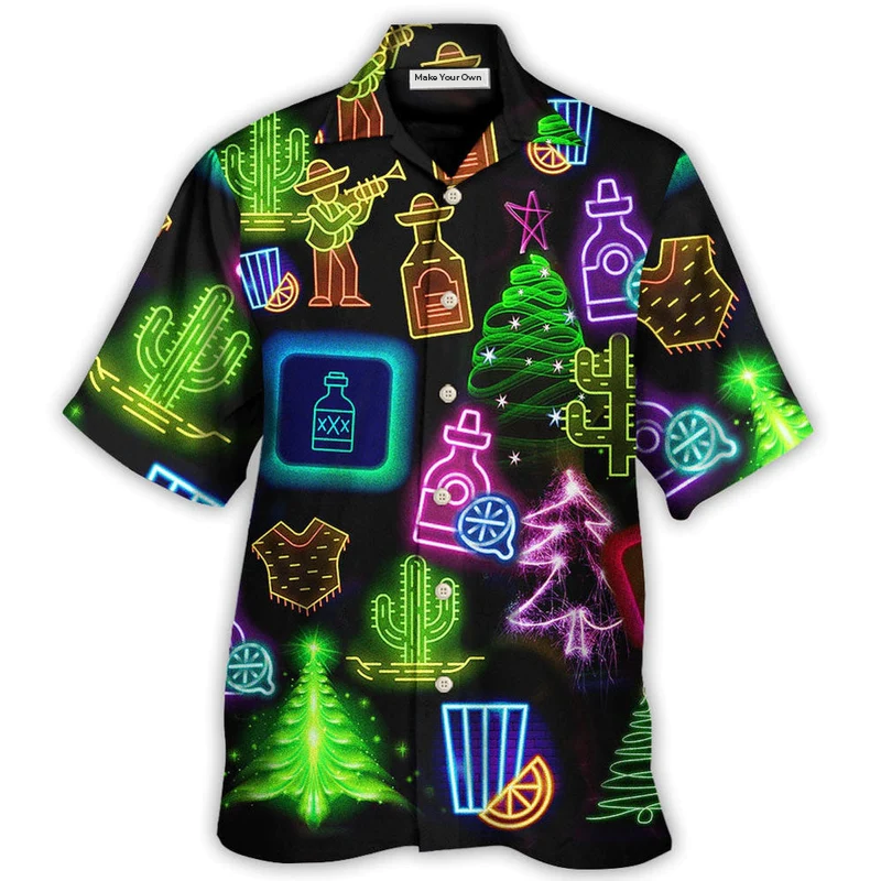 Neon Wine Tequila Christmas Drinking Hawaiian Shirt For Beach Parties And Weekend Getaways