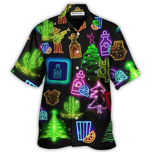 Neon Wine Tequila Christmas Drinking Hawaiian Shirt For Beach Parties And Weekend Getaways