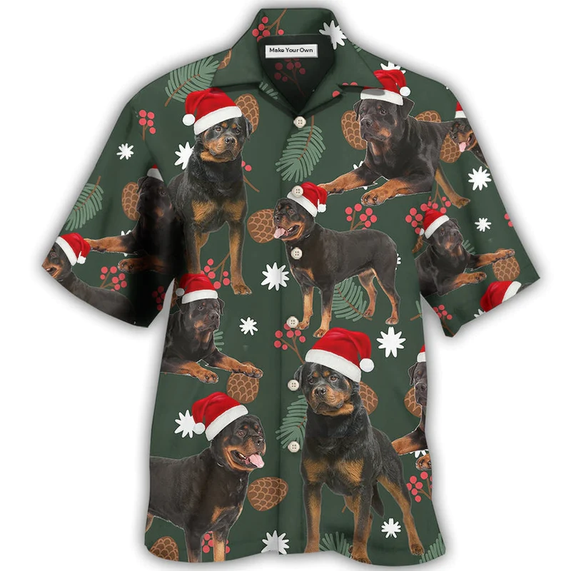 Green Rottweiler Leaf Christmas Hawaiian Shirt For Summer Events And Casual Outdoor Wear