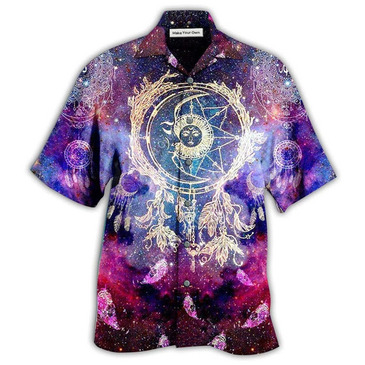 Bohemian Mystical Dreamcatcher Moon Smiling Galaxy Hawaiian Shirt Design Detail For Sunny Adventures And Casual Wear