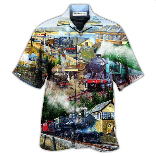 Train Station Hawaiian Shirt For Resort Getaways And Comfortable Summer Activities