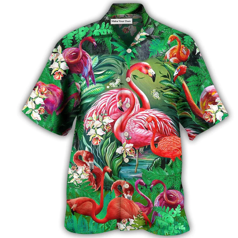 Pink Flamingo Hawaiian Shirt Pattern Detail For Vacation Travel And Daily Wear