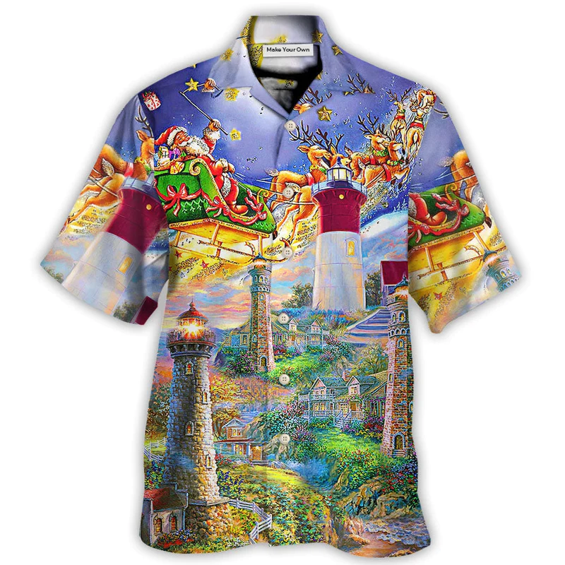 Lighthouse Christmas Santa Home Light Hawaiian Shirt Design Detail For Sunny Adventures And Casual Wear