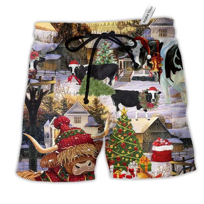 Christmas Cows Love Animals Love Classic Beach Shorts For Warm Weather Celebrations