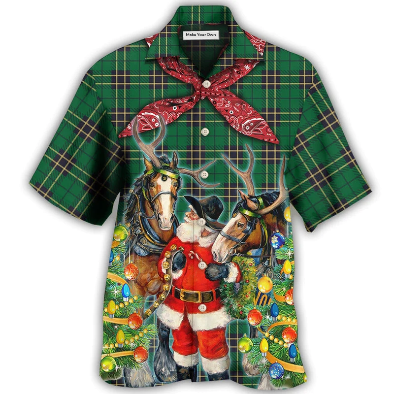 Green Cowboy Santa Christmas Hawaiian Shirt For Resort Getaways And Comfortable Summer Activities