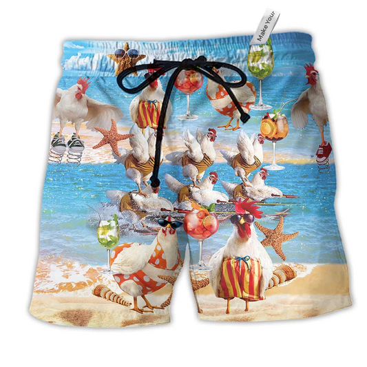Chicken On The Beach Farm Hawaiian Print Beach Shorts For Pet Lover Outdoor Comfort