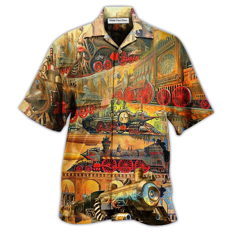 Train Hawaiian Shirt Pattern Detail For Summer Holidays And Outdoor Fun