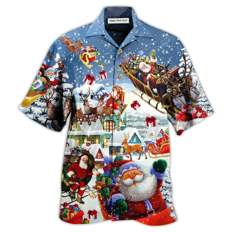 Christmas Hi Santa's Sleigh Snow Hawaiian Shirt Design View For Casual Summer Styling