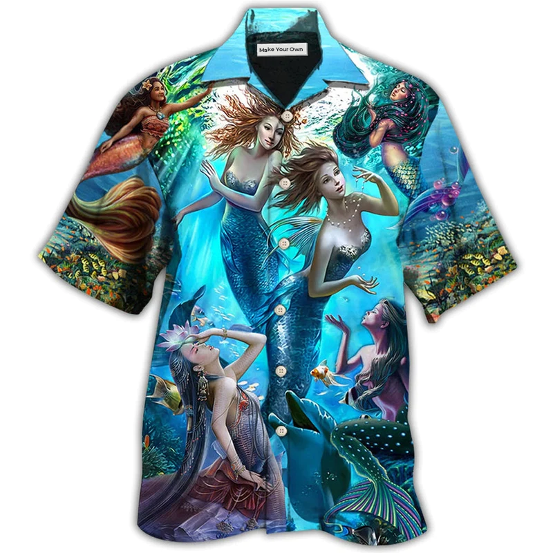Blue Mermaid Dolphin Fresh Ocean Hawaiian Shirt For Warm Weather Adventures And Everyday Comfort