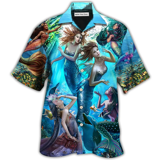 Blue Mermaid Dolphin Fresh Ocean Hawaiian Shirt For Warm Weather Adventures And Everyday Comfort