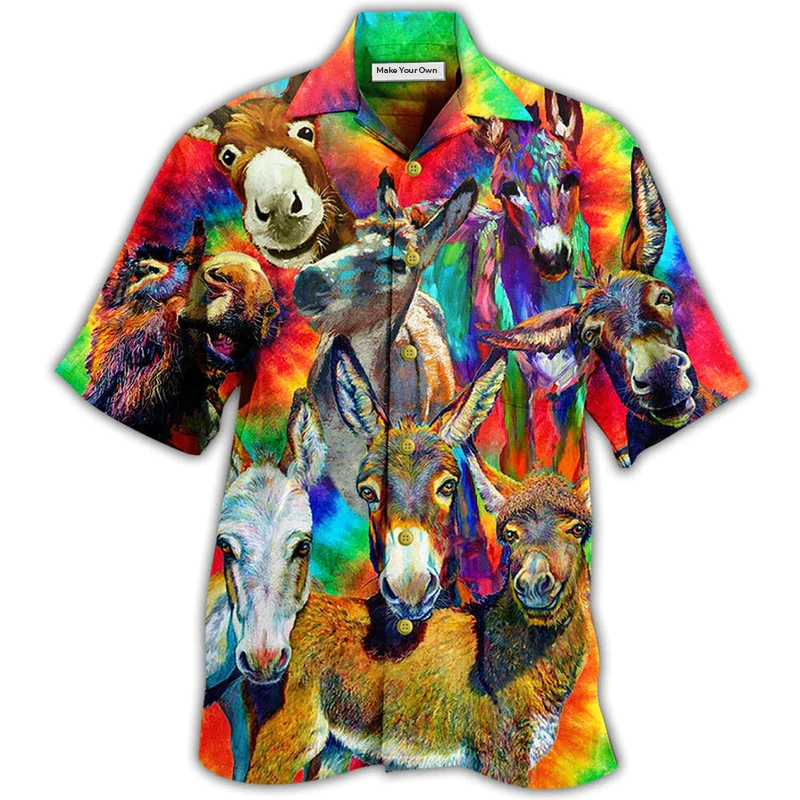 Donkey Animals Smiling Hawaiian Shirt Pattern Detail For Vacation Travel And Daily Wear