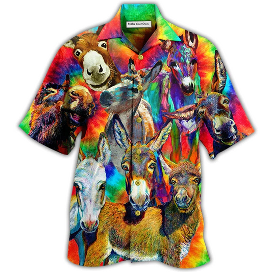 Donkey Animals Smiling Hawaiian Shirt Pattern Detail For Vacation Travel And Daily Wear