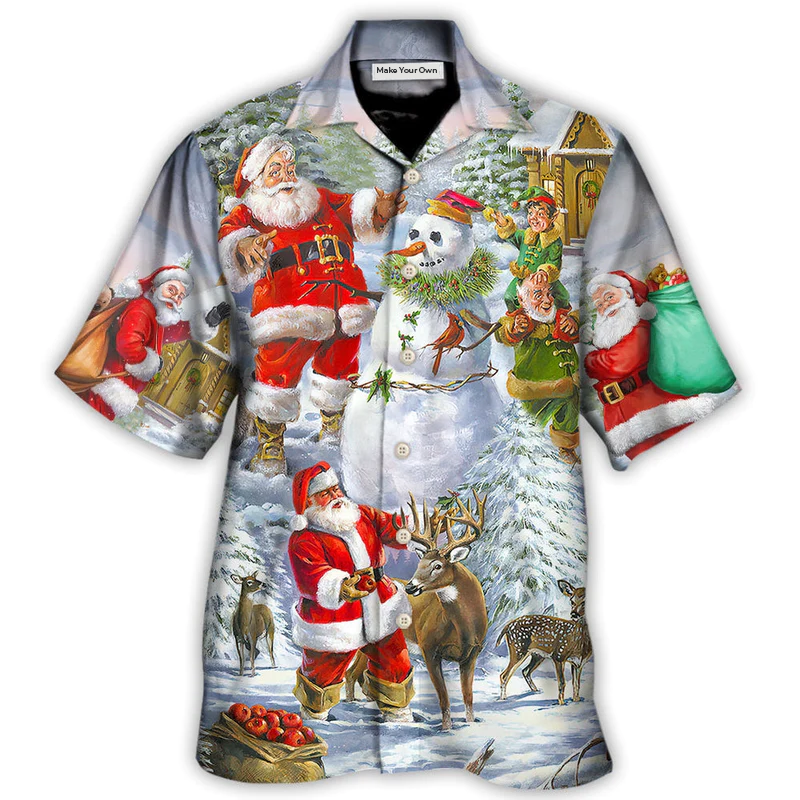 Happy Snowman Christmas Elf Hawaiian Shirt For Warm Weather Adventures And Everyday Comfort