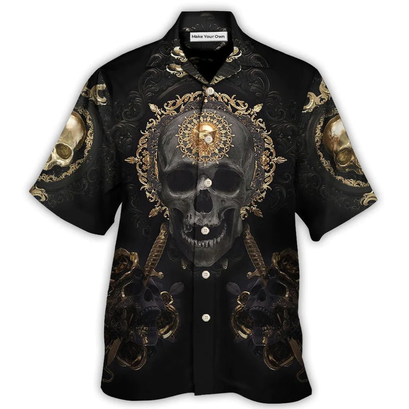 Skull Golden True King Stay Till Death Hawaiian Shirt Artwork View For Weekend Travel And Beach Style