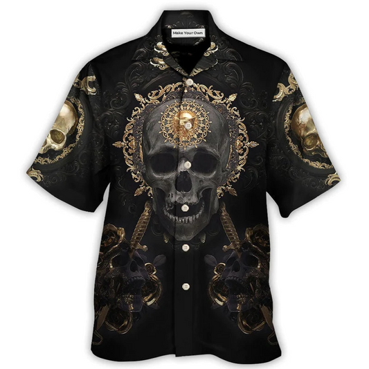 Skull Golden True King Stay Till Death Hawaiian Shirt Artwork View For Weekend Travel And Beach Style