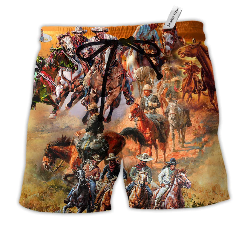 Cowboy Love Life So Cool Hawaiian Print Beach Shorts For Western Summer Vacation Wear