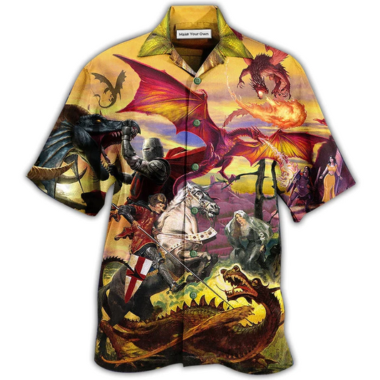 Dragon Fighting Knights Hawaiian Shirt For Poolside Relaxation And Sunny Getaways