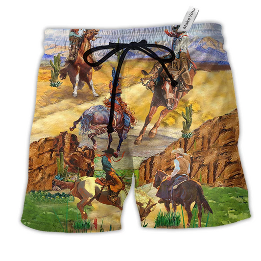 Desert Cowboy Beach Shorts For Weekend Travel And Bright Seasonal Outfits