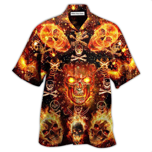 Skull Flame Hawaiian Shirt Artwork Detail For Tropical Trips And Casual Outings