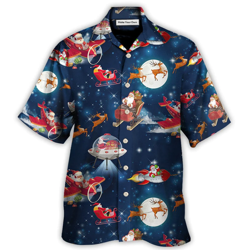 Festive Christmas Astronaut Hawaiian Shirt For Summer Vacation And Beach Travel