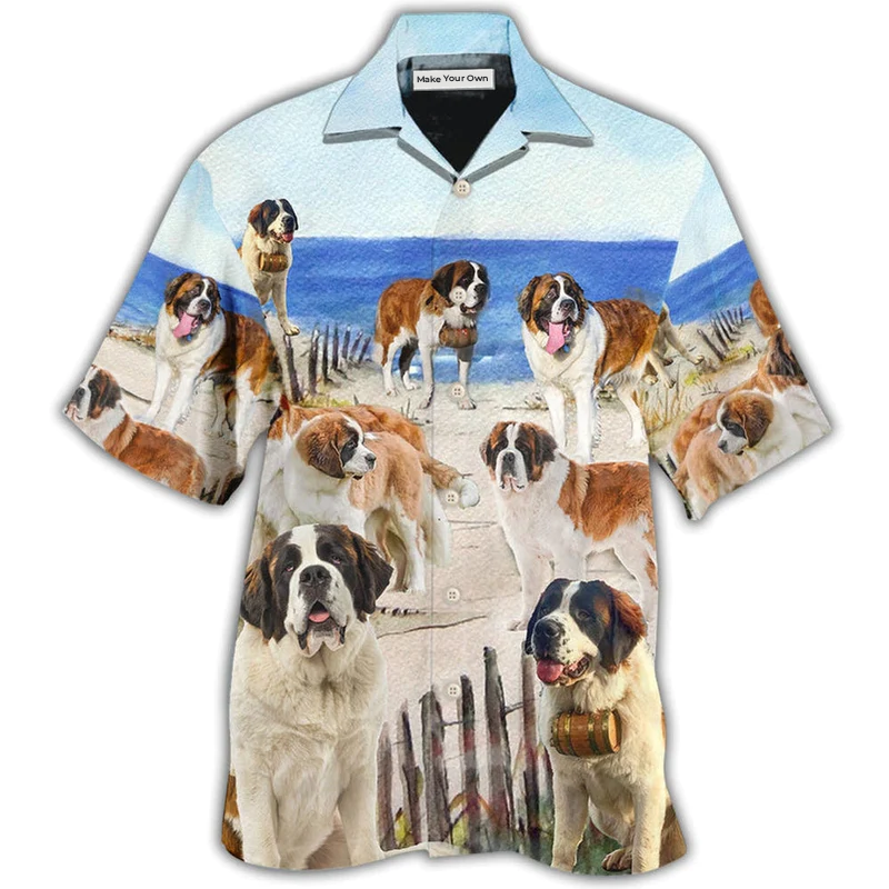 Funny Dog Saint Bernard Beach Hawaiian Shirt For Coastal Adventures And Warm Weather Wear