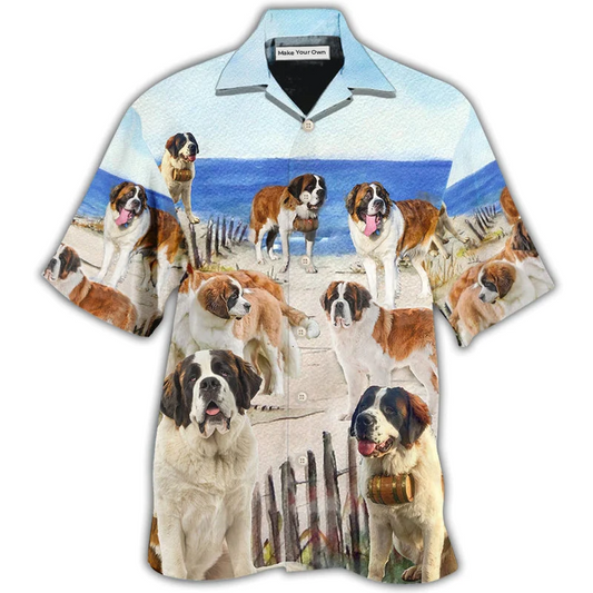 Funny Dog Saint Bernard Beach Hawaiian Shirt For Coastal Adventures And Warm Weather Wear