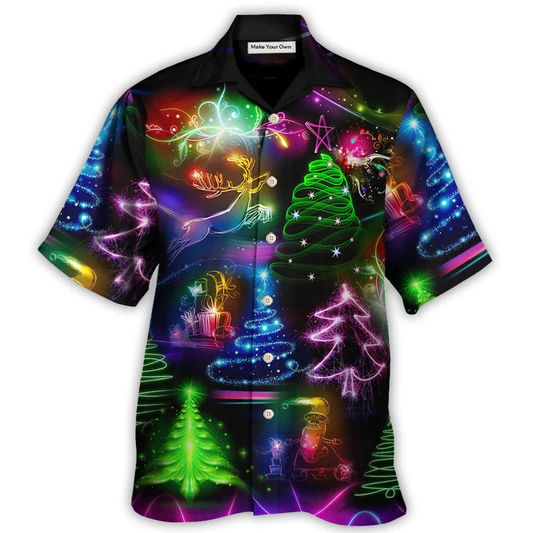 Neon Snowman Christmas Tree Hawaiian Shirt Design Detail For Beach Days And Holiday Travel