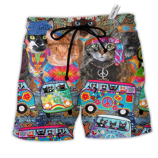 Hippie Cats Peace Life Color Fun And Cute Beach Shorts For Coastal Adventures And Resort Days