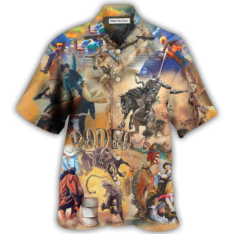 Vintage Classic Cowboy Rodeo Hawaiian Shirt Design View For Casual Summer Styling