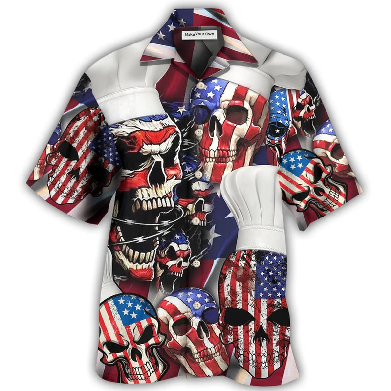 Skull Chef American Independence Day Hawaiian Shirt Design Detail For Sunny Adventures And Casual Wear