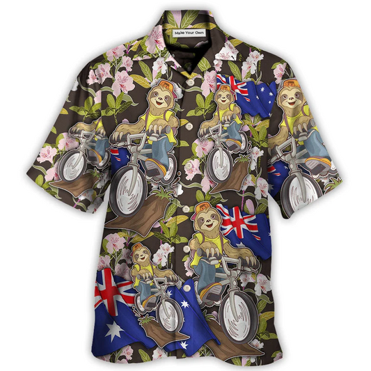 Australian Sloth Cycling Hawaiian Shirt Tropical Styling View For Resort Wear