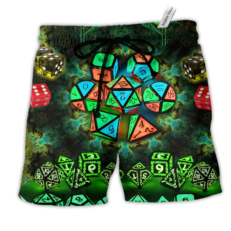 Twenty Sided Dice Glowing Kaleidoscope Dice Beach Shorts For Outdoor Activities And Vacation Styling