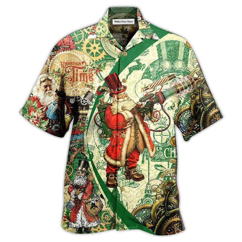 Steampunk Christmas Santa Clause Hawaiian Shirt Artwork View For Coastal Escapes And Resort Style