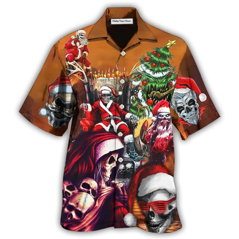 Christmas Cute Skull Hawaiian Shirt For Tropical Escapes Resort Wear And Outdoor Celebrations