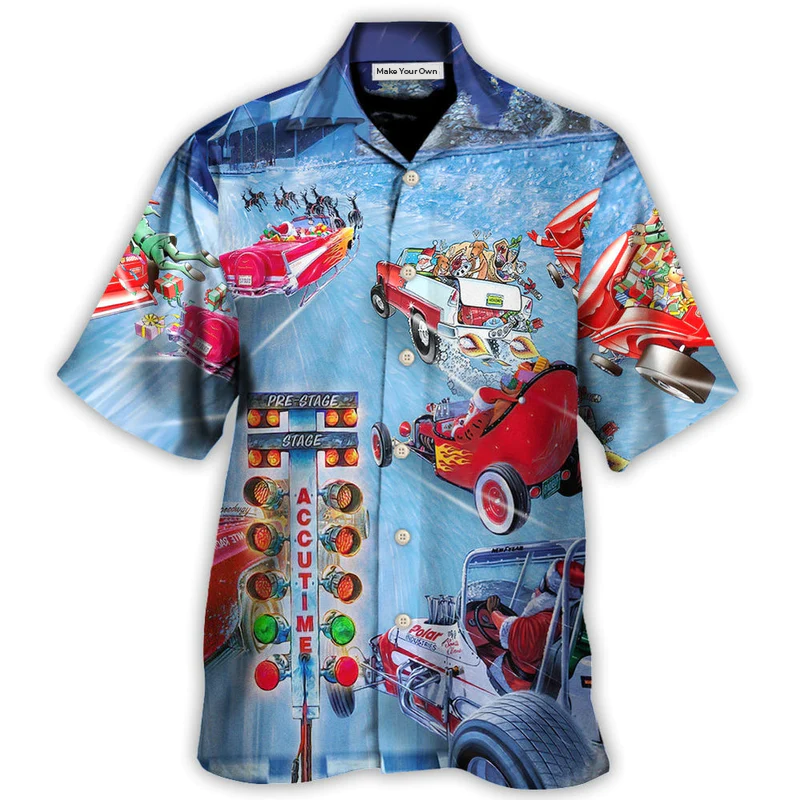 Christmas Santa Light Hawaiian Shirt Detailed Pattern View For Tropical Vacations